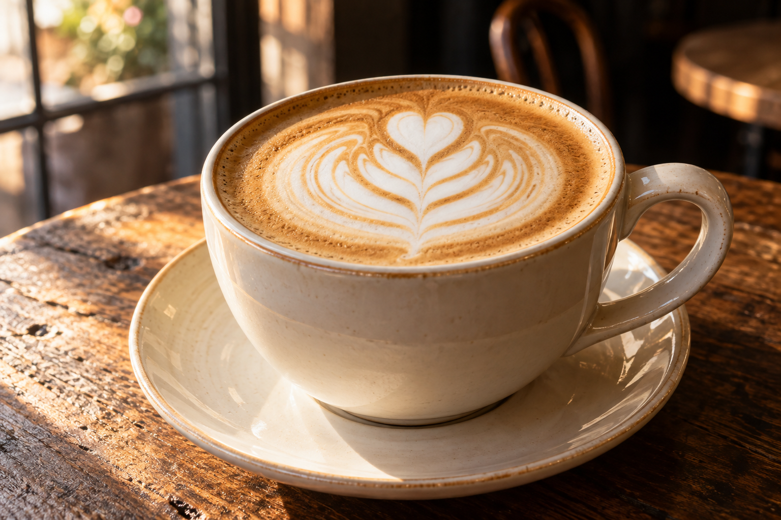 Café latte et sa mousse délicatement dessinée